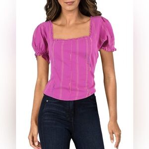 Free People Seatonin Corset Smocked Puff Sleeve Stripe Top Size XS